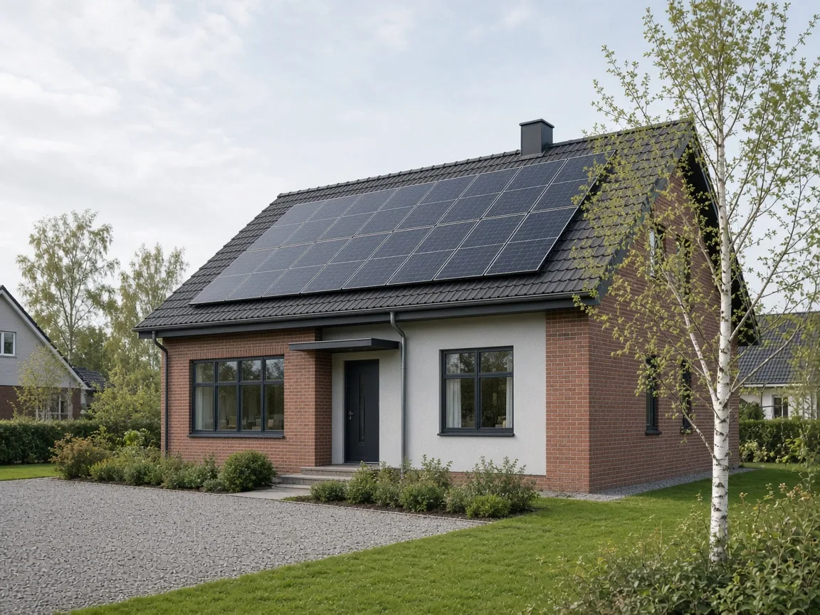 Dansk villa med solcelleanlæg på taget